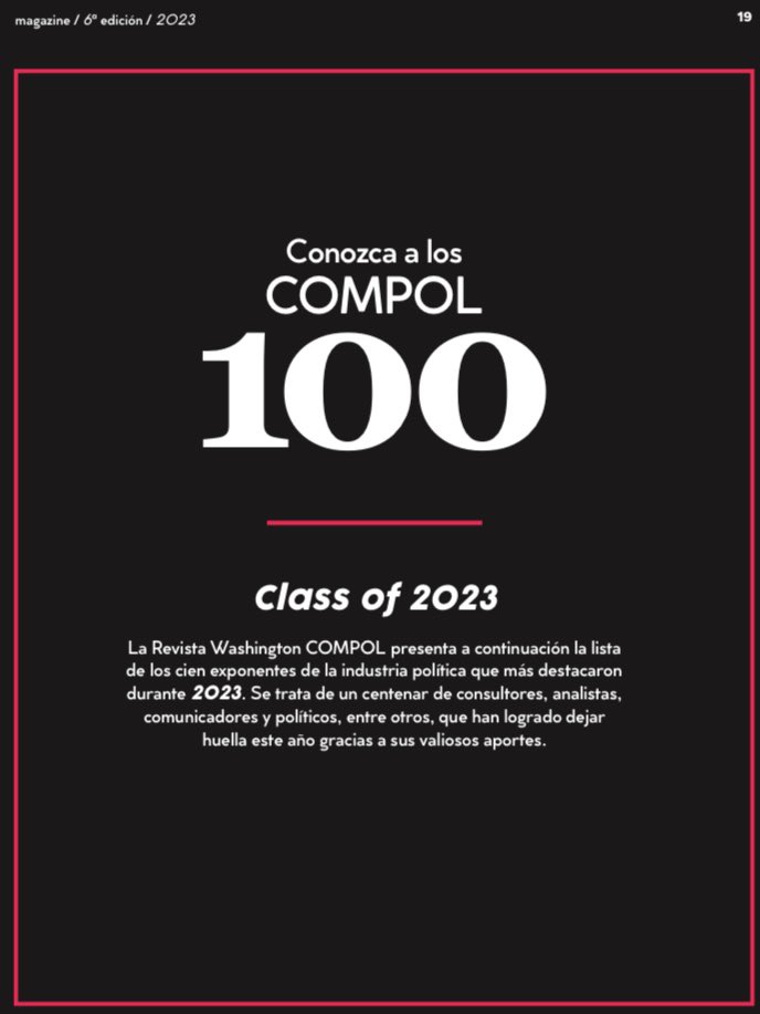 MatillaBlanco's tweet photo. La revista @WCompol 🇺🇸 me incluye por cuarto año consecutivo entre los 100 profesionales más influyentes. ¡Gracias! #Compol100 https://t.co/nvbWaNvDqT