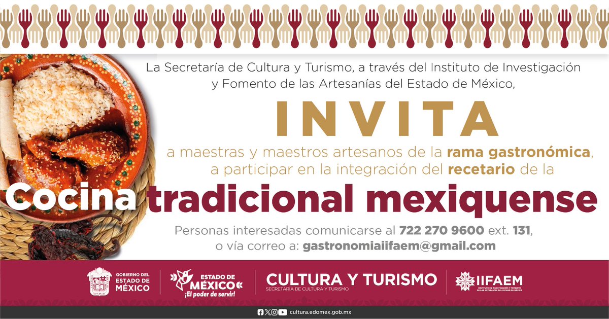 iifaem's tweet photo. Maestra artesana y maestro artesano dedicado a la rama de gastronomía, te invitamos a participar en la integración del recetario de la cocina tradicional mexiquense, si eres de la ruta “Guardianes del Norte” que comprende los municipios de https://t.co/4fsVpUulXz
