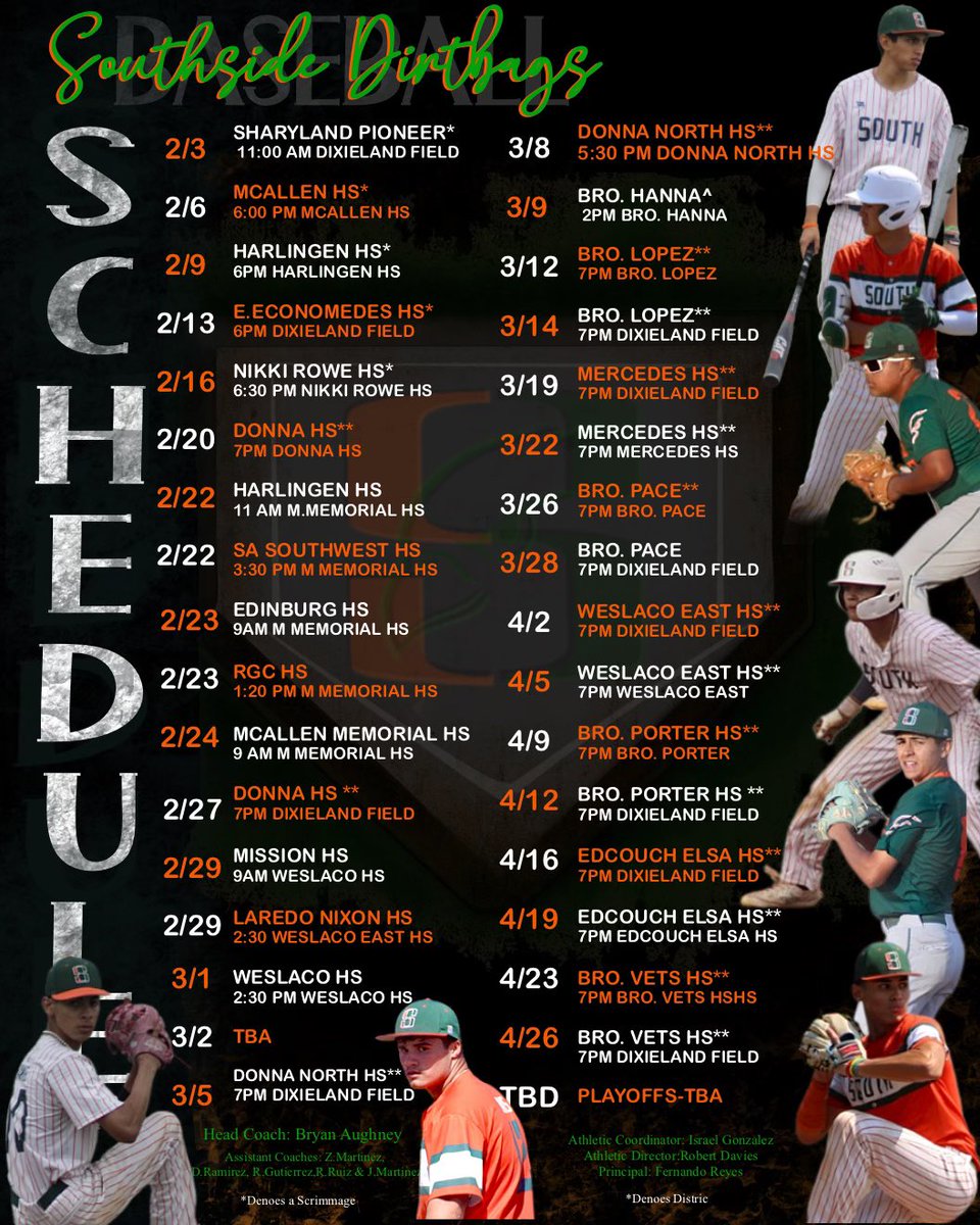 Your 2024 Harlingen South Hawk Varsity Baseball Schedule! #southsidedirtbags