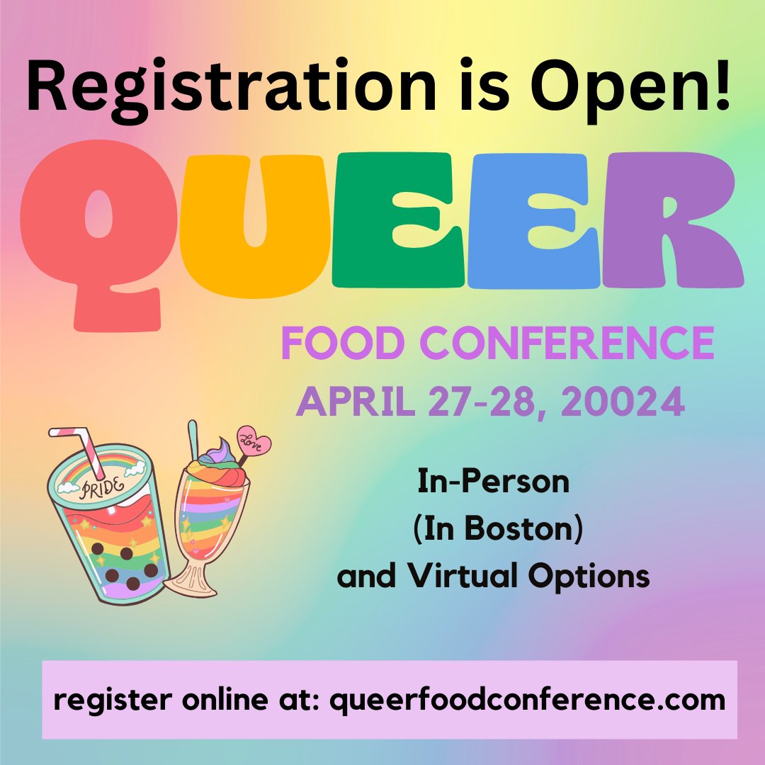 historical_cook's tweet photo. Registration for the Queer Food Conference is now open! There are 51 remaining places for in-person participation (49 went to the presenters already) and hundreds for the virtual option.

https://t.co/LRO6iw3Yxi

April 27-28, 2024 https://t.co/LNkGknLMnb