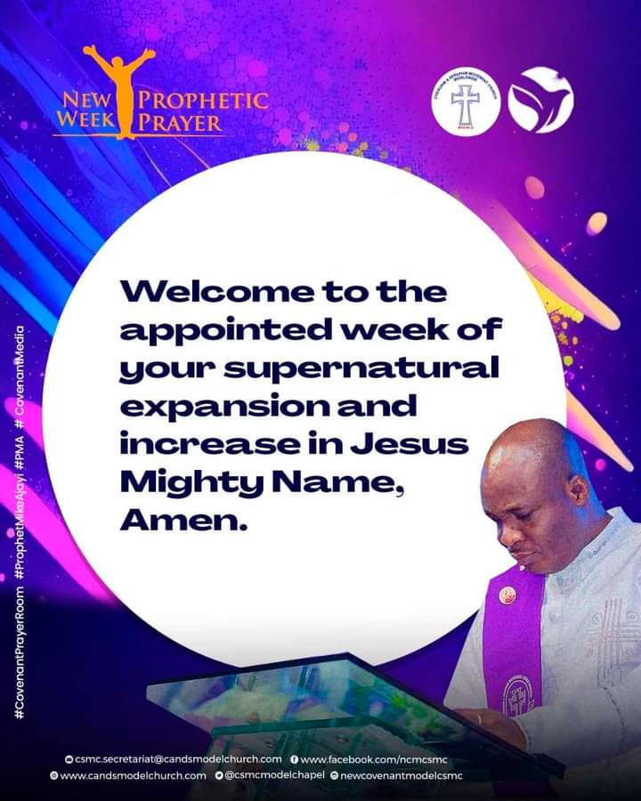 csmcmodelchapel's tweet photo. #NEWWEEKPRAYER
#CovenantPrayerRoom1
#ProphetMikeAjayi
#PMA
#CovenantMedia
Monday 8th January, 2024.
Your prayer is answered in Jesus Mighty name Amen.
AYO NI O. https://t.co/VdxKUJSjSU