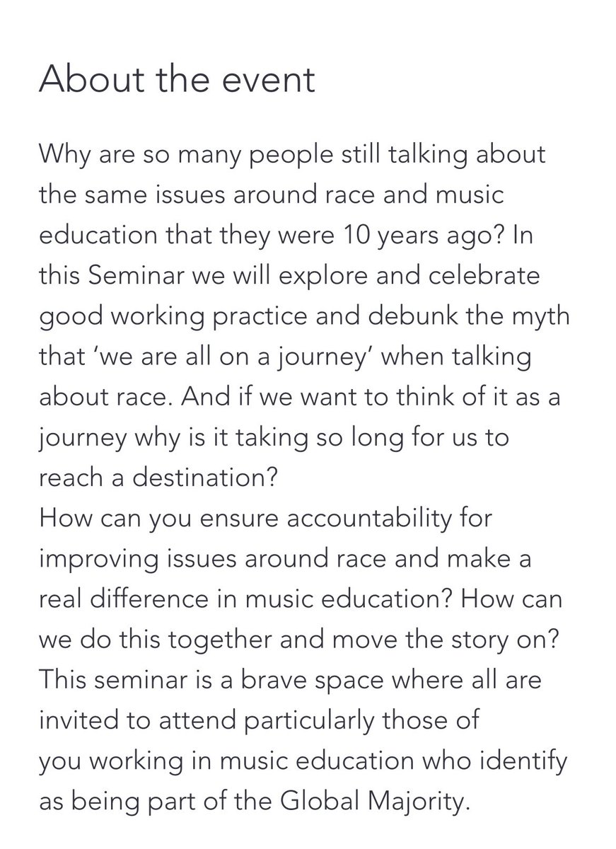 Sharon Jagdev Powell (@sjagdevpowell) on Twitter photo Join <a href="/mectweets/">Music Education Council</a> for the next seminar on Race and Music Education.
Why are we still talking about the same issues around race and music education 10 years on?
Join me and my fantastic panel to hear more: musiceducationcouncil.org.uk/event-details-… Join <a href="/mectweets/">Music Education Council</a> for the next seminar on Race and Music Education.
Why are we still talking about the same issues around race and music education 10 years on?
Join me and my fantastic panel to hear more: musiceducationcouncil.org.uk/event-details-…