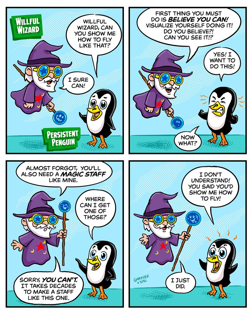veefriends's tweet image. Flying with Willful Wizard in 4 easy steps 🧙🏻‍♂️

#VeeFriendsComics #Comics #willfulwizard #willpower #wizard #peristentpenguin #persistance #penguin