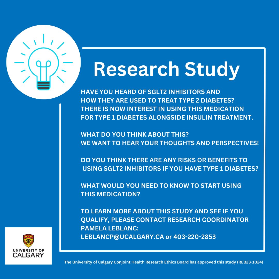 DAC researcher, @CampbellLab_yyc, is recruiting for a study on using SGLT2 inhibitors in #T1D. Find out how you could get involved!