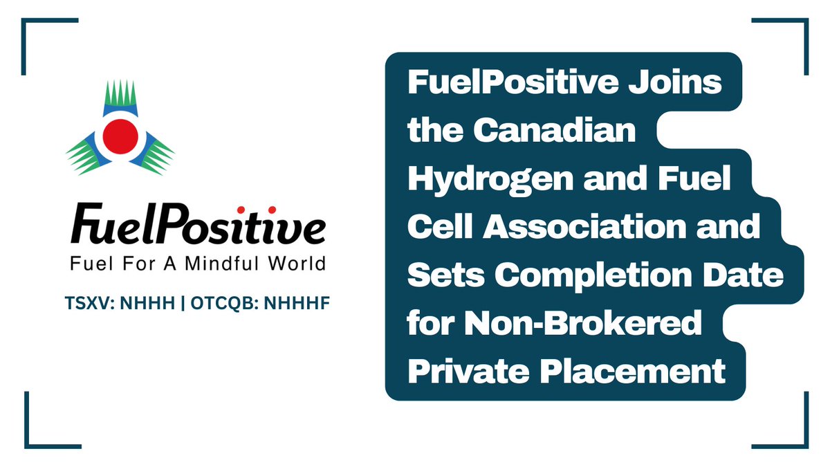 InvestorNewsCom's tweet photo. #FuelPositive Joins the Canadian #Hydrogen and #FuelCell Association and Sets Completion Date for Non-Brokered Private Placement https://t.co/lqcEP79xI2 

#GreenAmmonia @Fuel_Positive $NHHH.V $NHHHF https://t.co/wEVfC56pCE