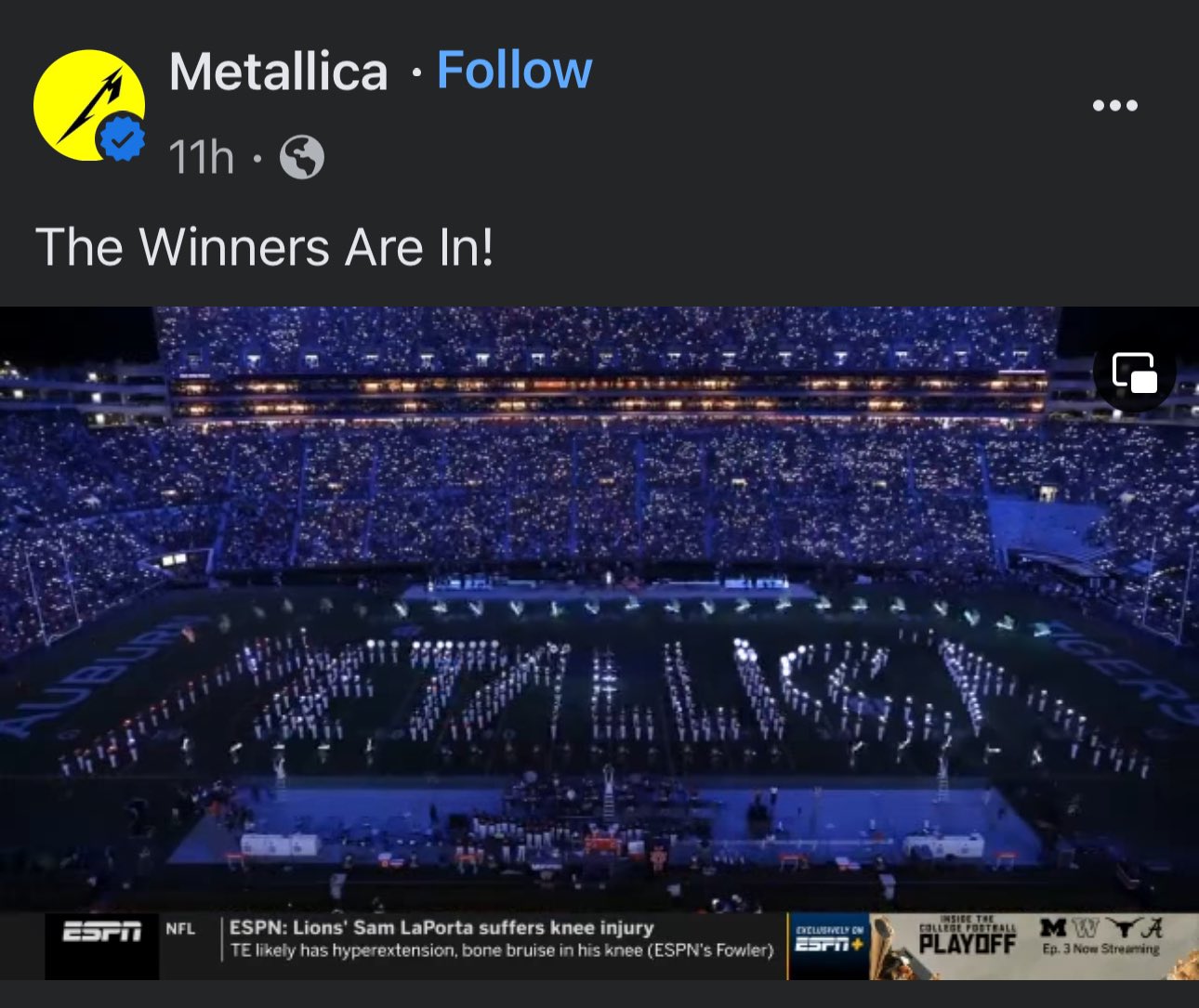 Auburn wins Metallica Marching Band Competition, gets $85K in