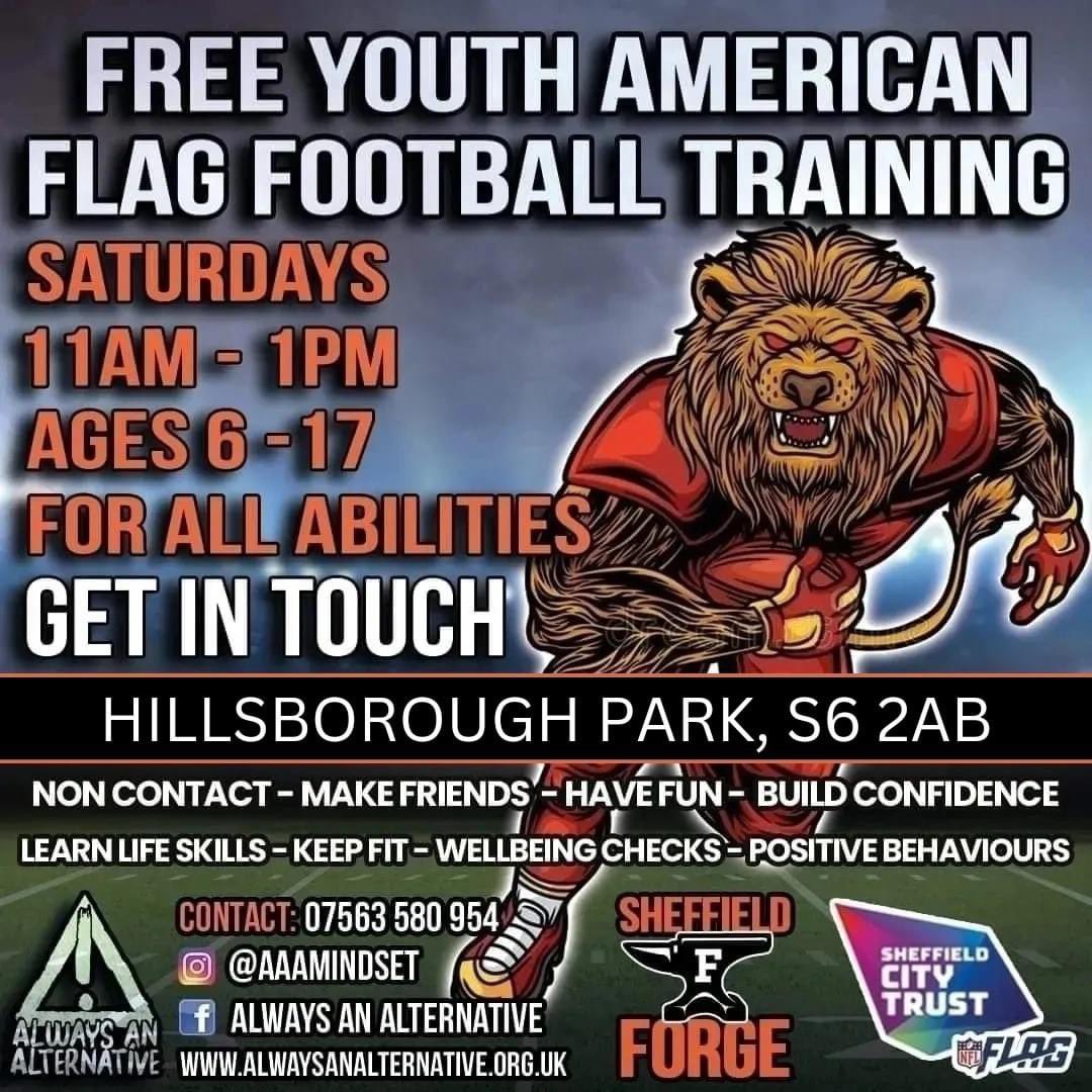 🏈🚩FREE Flag Football opportunity at Hillsborough Park on Saturdays. Specifically looking for players to join U11s and U14s teams 🏈🚩