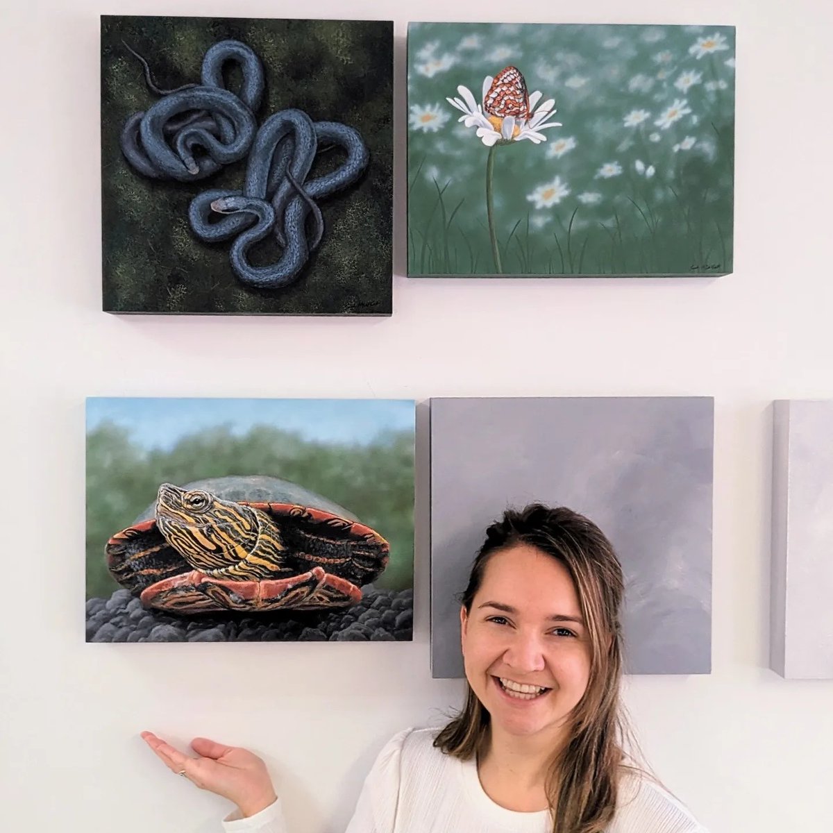 WPCWild911's tweet photo. Exciting progress is underway! Sarah McComb-Turbitt is hard at work creating beautiful paintings of endangered Canadian species🎨. With 3 paintings completed in 5 days, Sarah has showcased the Western painted turtle, blue racer and the Taylor's checkerspot butterfly.👏 https://t.co/FzGSlcHQoG