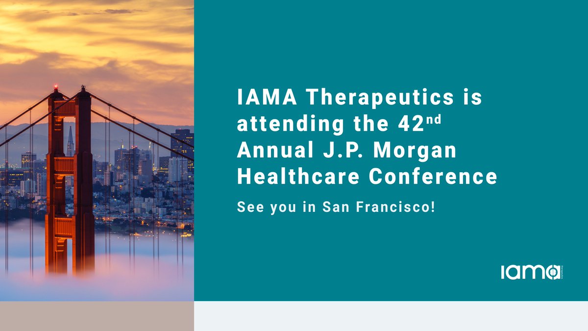 IAMA Therapeutics is excited to be onsite at the 42nd Annual @JPMorgan Healthcare Conference in San Francisco this week.

#JPM2024

#Biotech #Neuroscience #Epilepsy #Autism #Neurodevelopment #Investment #Partnering #Dealmaking
