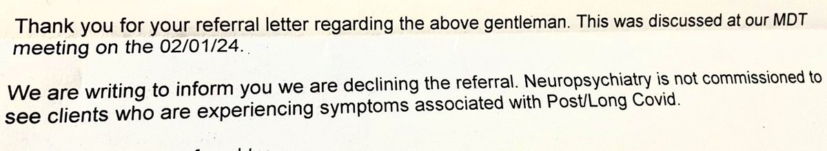 🚨 We are hearing more and more reports of clinical referrals being rejected if there is mention of #LongCovid, despite people having significant symptoms that need specialist investigation.
Who else has experienced this?
#TreatLongCovid
#LongCovidRuinsLives