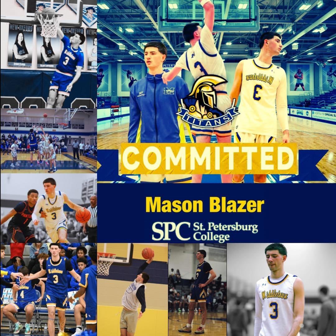 Congratulations to <a href="/_masonblazer/">Mason Blazer</a> on his commitment to St. Petersburg College, where he will continue his academic/athletic career!!!! We’re extremely proud of the player, and person you’re becoming. #GORAIDERS <a href="/Mtownhoops/">MIDDLETOWN HOOPS</a> <a href="/_cbradford/">Chris Bradford</a>