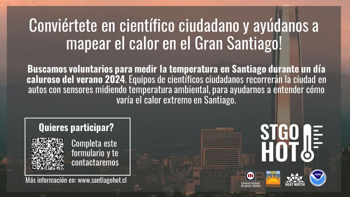 CIGIDEN's tweet photo. 💪🏽¡Tenemos una nueva oportunidad para ti! Este verano necesitamos de tu ayuda para medir el calor de la ciudad, para el proyecto Santiago HOT, liderado por la académica @uandresbello e investigadora CIGIDEN Raquel Jimenez, experta en investigación en torno a la salud ambiental. https://t.co/RKxDoK6FrN