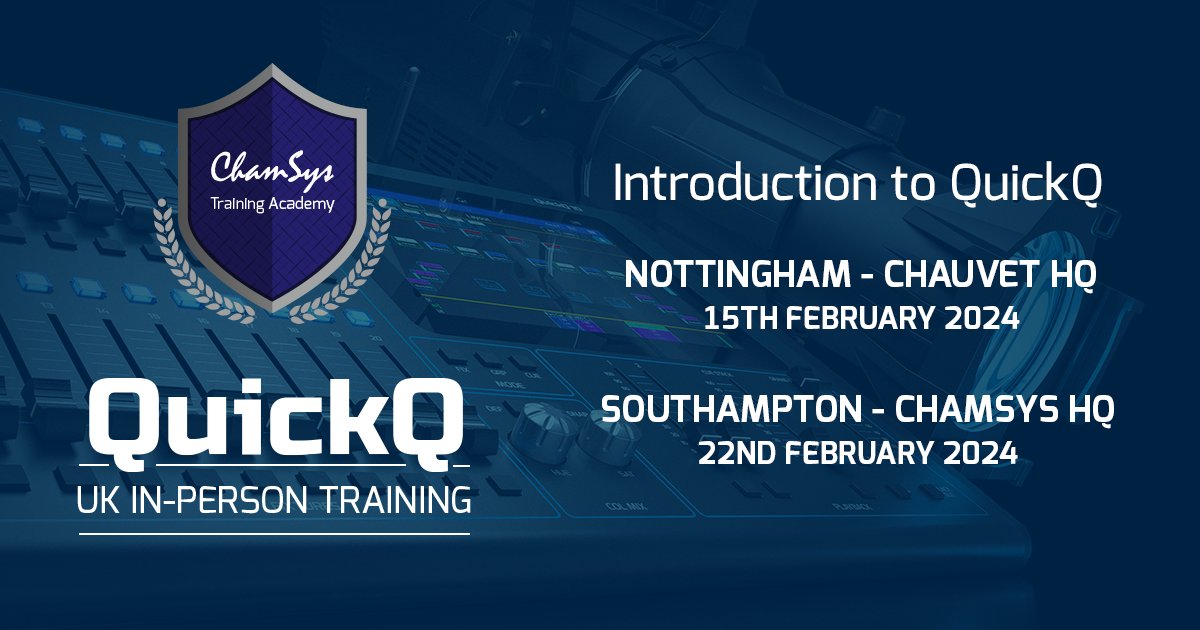 ChamSysLtd's tweet photo. NEW! QuickQ!! ChamSy In-Person trainings coming to the 🐣UK in FEBRUARY🐣 Registerhttps://pulse.ly/3xbeogr5jb
.
.
.
#chamsys #quickq #lightingdesigner #lightingdesigners #lightingoperator #lightingprogrammer #lightingcrew https://t.co/Cnx9iINxWV