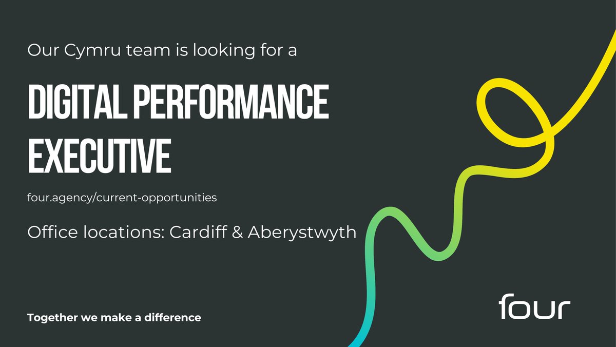 Four Cymru is looking for a digital performance executive to join our digital & media team, based in either our Cardiff or Aberystwyth offices. More info here t.ly/U26rf #TogetherWeMakeADifference #WeAreEpic