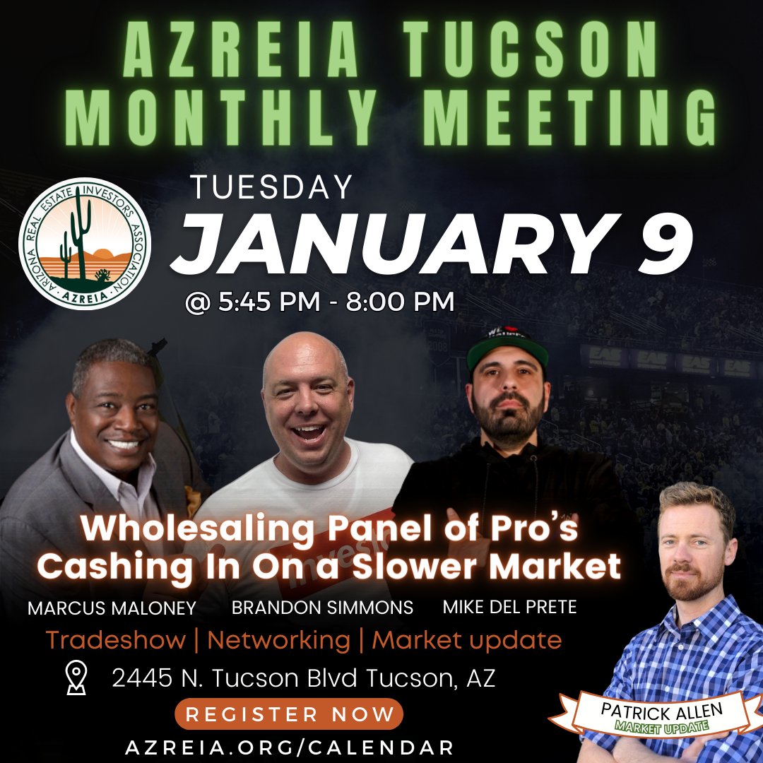 Tomorrow, don't miss this out. Come and join us at #Tucson Monthly Meeting! 
📍 Tucson Association of Realtors⁠
2445 N. Tucson Blvd⁠
Tucson, AZ 85716 ⁠
⁠
📅 January 9 @ 5:45 pm - 8:00 pm⁠
⁠
Register Now! 👉 l8r.it/1Y1s ⁠