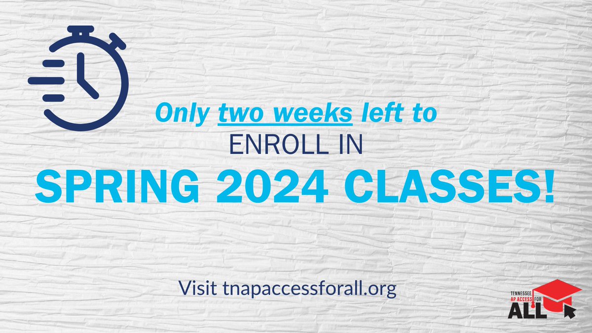The countdown to Spring #APAccessforALL courses is on! Only one week left until the start of the semester. Don't wait, sign up for a course today! tnapaccessforall.org/students/