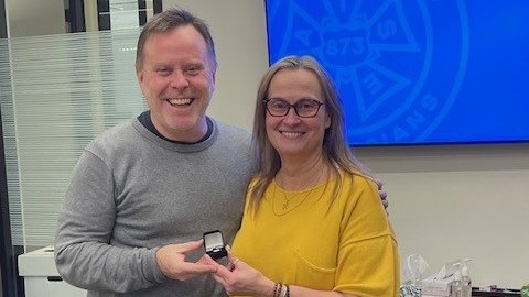 Congratulations to @IATSE Int'l Vice President & Director of Canadian Affairs @JohnMorganLewis, who was presented with his 20-year @iatse873 pin today by Local 873 President Angela Mastronardi!