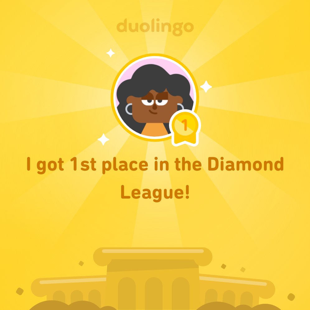TheBeadedForest's tweet photo. I finished 1st place in Diamond League on @Duolingo! https://t.co/ya4yNs1dSG