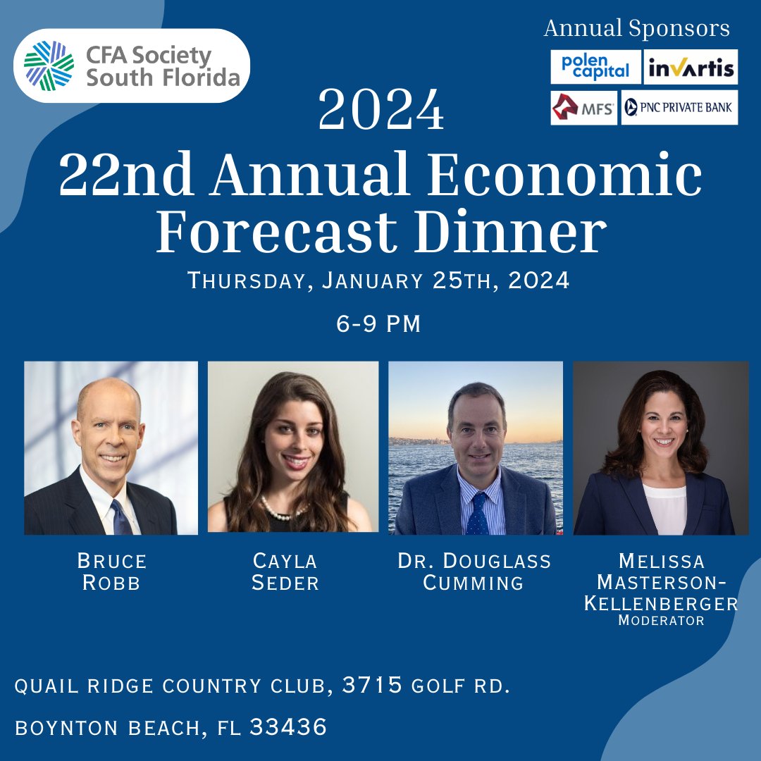 Join us for the 22nd Annual Economic Forecast Dinner! 

A panel of experts will present their economic outlook and market predictions for 2024.

Registration Link in Bio.

Sign up soon; registration closes Saturday January 20th.