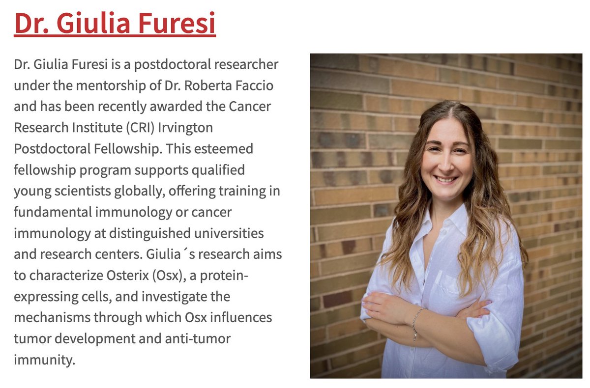 WashuWups's tweet image. 🔬 A little bit late on X, but here is the link for our latest Rapid Fire Round. Meet Dr. Giulia Furesi! 🌟
👩‍🔬 Dr. Furesi is a postdoctoral researcher with the Cancer Research Institute (CRI) Irvington Postdoctoral Fellowship! 🌐👏 #ScienceSpotlight #PostdocLife