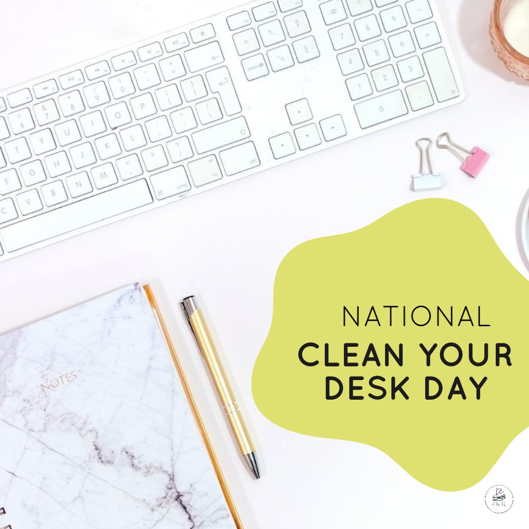 'Time to declutter and get organized! It's National Clean Your Desk Day. Say goodbye to the chaos and hello to a productive workspace. Let's sweep away the mess and make way for success!✨✨✨ #CleanYourDeskDay #ProductivityBoost #WorkspaceGoals #OrganizedAndFocused'