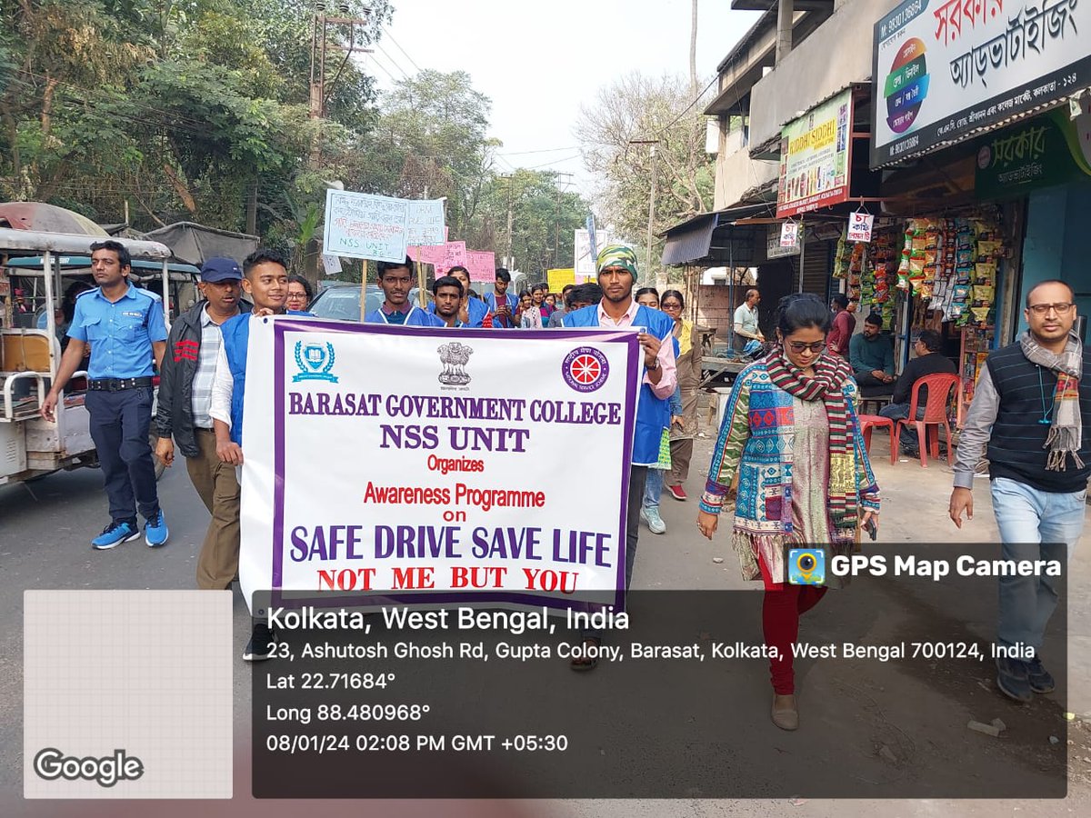 nssbgc_unit's tweet photo. An Awareness rally on #SAFE DRIVE SAVE LIFE (from College ground to Barasat Municipality) has been organised by NSS Unit, #Barasat Govt. College on 08.01.2024 from 2pm onwards. 
44 NSS Volunteers and 6 teachers were present in this rally.

@rdnss_kolkata
@_NSSIndia 
@YASMinistry https://t.co/TLwnqrYgzl