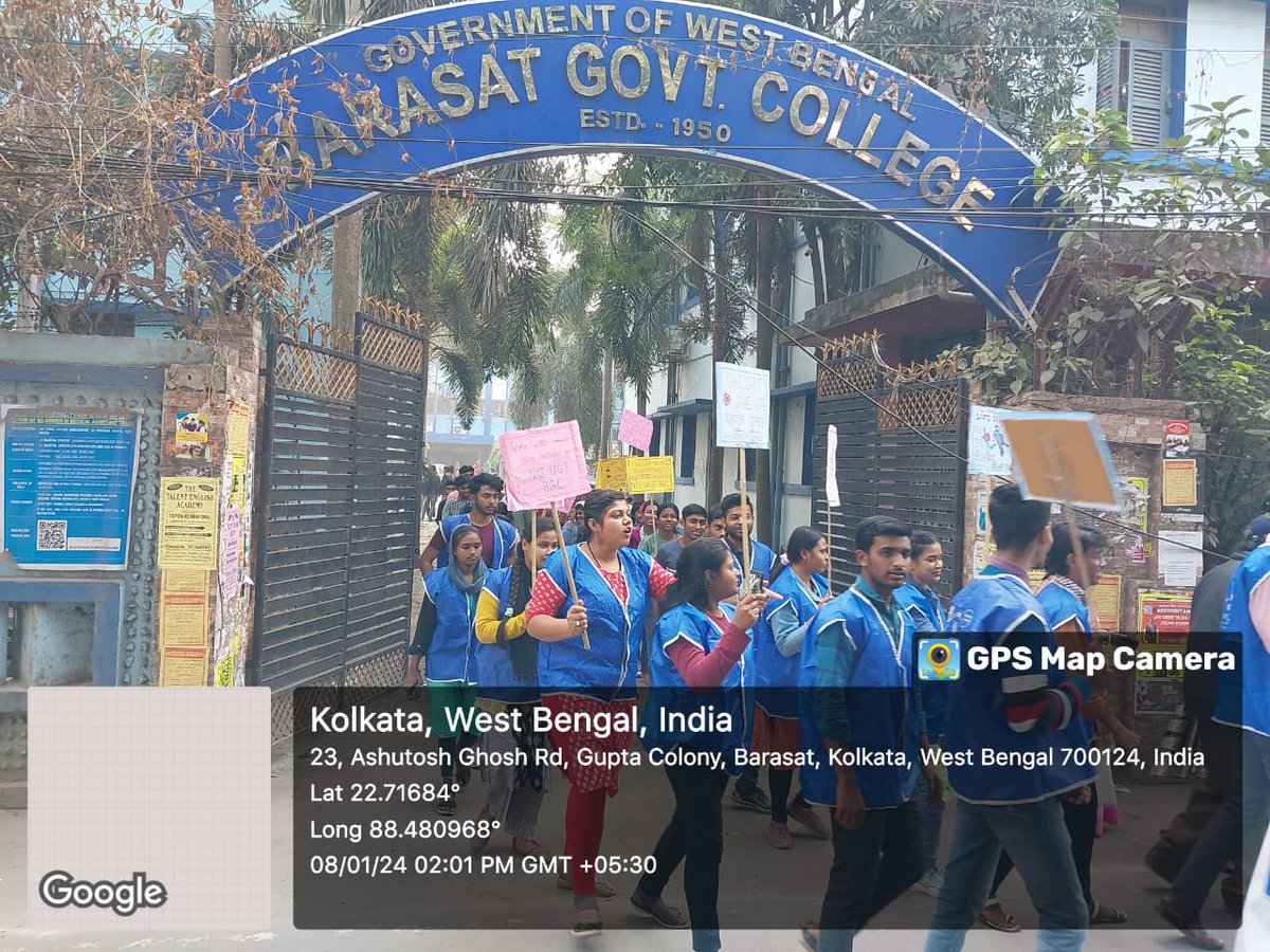 nssbgc_unit's tweet photo. An Awareness rally on #SAFE DRIVE SAVE LIFE (from College ground to Barasat Municipality) has been organised by NSS Unit, #Barasat Govt. College on 08.01.2024 from 2pm onwards. 
44 NSS Volunteers and 6 teachers were present in this rally.

@rdnss_kolkata
@_NSSIndia 
@YASMinistry https://t.co/TLwnqrYgzl