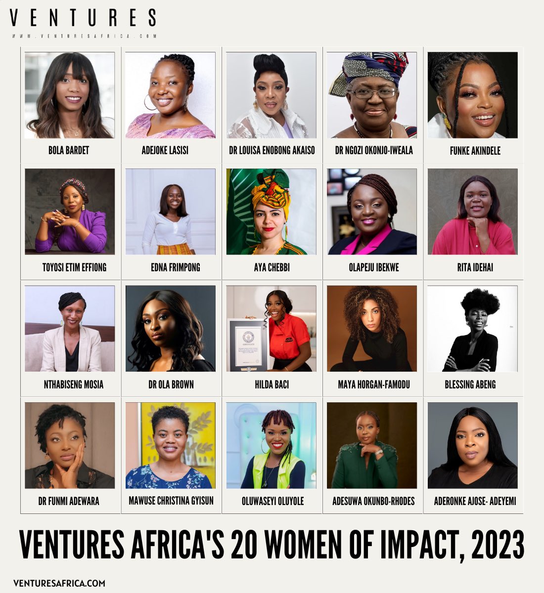 Ventures Africa proudly presents the second edition of '20 Women of Impact 2023,' spotlighting extraordinary African women who, through their dynamic leadership, resilience, and innovation, are driving transformative change across communities, economies, and governance.

Read