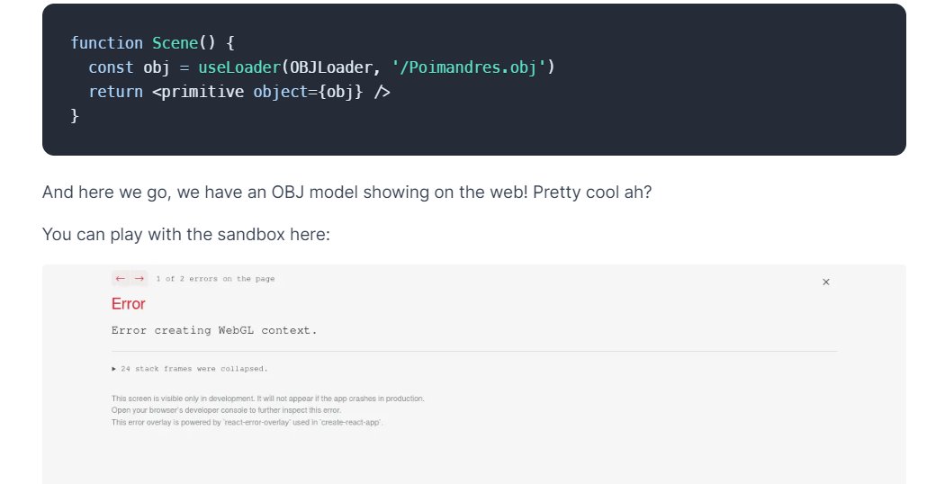 BhushanKadam011's tweet photo. I realized its not me its @react-three/fiber
I'm disappointed to say this but #projectmonday is failed.
I was trying to make a @threejs @reactnative Application inspired by @4twiggers but failed because I'm having problem importing OBJ file and after reading the docs I'm sad. https://t.co/CdEp20udZA