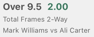harrythetipster's tweet photo. Snooker Masters🎱

Mark Williams vs Ali Carter💰

Over 9.5 Frames📈

7pm⏰

Bet365📕 https://t.co/XkGy2iGkGl