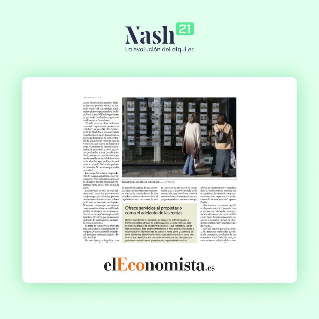 Gracias <a href="/eleconomistaes/">elEconomista.es</a> por dar visibilidad a nuestra empresa y a este gran servicio que beneficia tanto a inquilinos como a propietarios.

eu1.hubs.ly/H06T3WH0

¡Seguimos! 💪🏼

#realestate #fintech #proptech #propietarios #inquilinos #vivienda