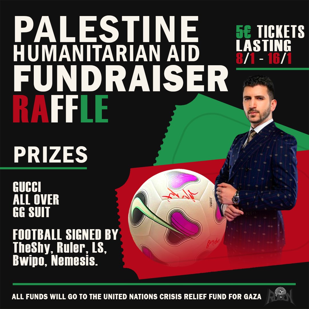 I am doing a raffle fundraiser with <a href="/NotDonJake/">DonJake🦆 #RUDDYUP</a> - all funds go to UN Crisis Relief (Occupied Palestinian Territory Humanitarian Fund), a non-profit charity helping the humanitarian crisis on the ground in Gaza

Each 5 € euro donated grants a ticket for the prizes (more tickets