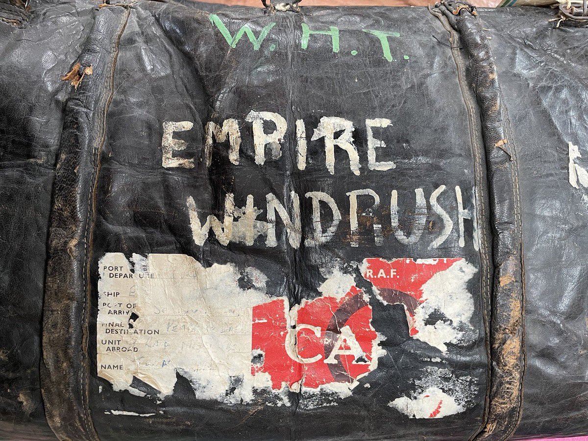 CConserveCymru's tweet photo. Our latest community #conservation project was to clean the dirt and mould from this leather hold-all marked ‘SS Empire Windrush’, once owned by an RAF Warrant Officer stationed at Pembroke Dock. The object will hopefully be displayed by @PDHeritageCent soon 
#windrush https://t.co/FnBOVccXXh