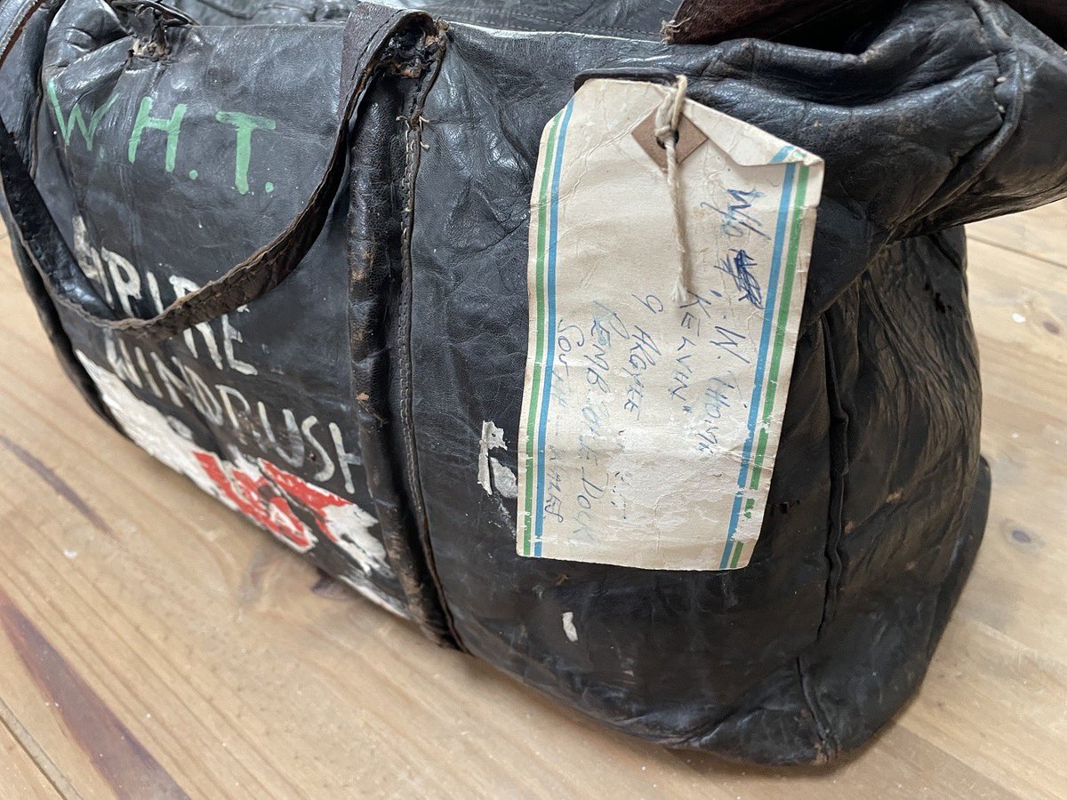 CConserveCymru's tweet photo. Our latest community #conservation project was to clean the dirt and mould from this leather hold-all marked ‘SS Empire Windrush’, once owned by an RAF Warrant Officer stationed at Pembroke Dock. The object will hopefully be displayed by @PDHeritageCent soon 
#windrush https://t.co/FnBOVccXXh