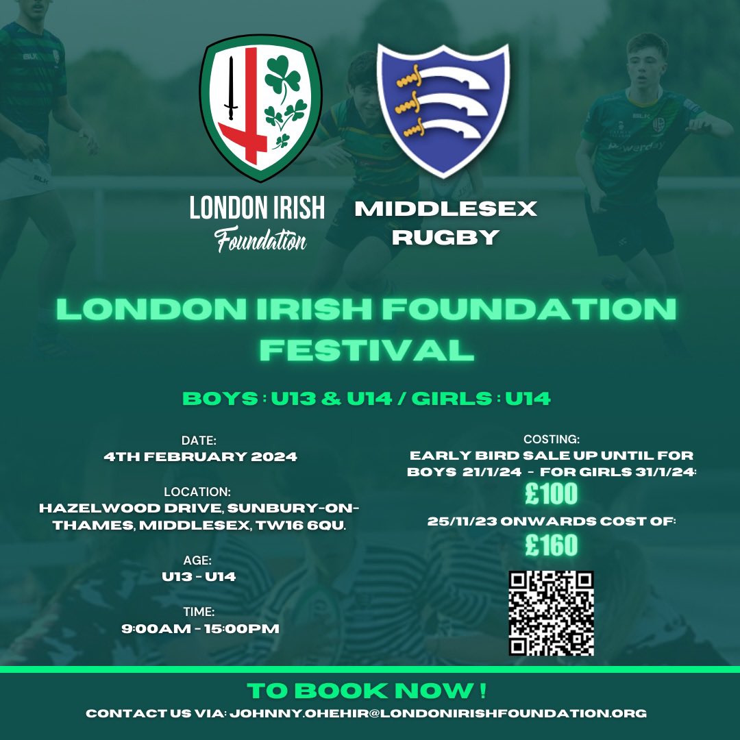 LIFoundation's tweet photo. Incoming 🔥!

Early bird offer now available, make sure to book your team in and we hope to see you there.

#londonirishfoundation #rugby #festival #middlesex #rfu #together #competition #winnerswin #earlybird #sale https://t.co/wxQIABoHBf