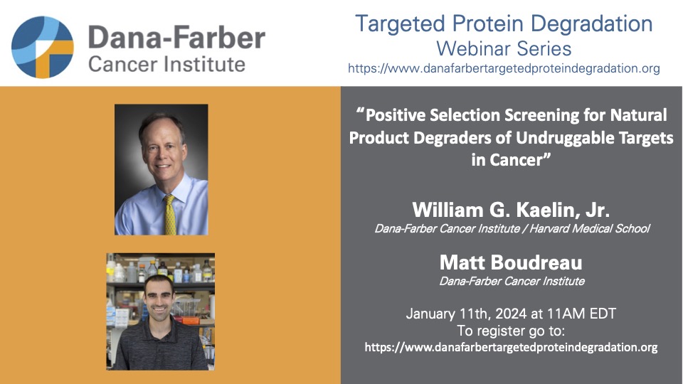 We are excited to open our 2024 seminars this week with two fantastic speakers! We will be hosting 2019 Nobel Laureate Bill Kaelin and Matt Boudreau of the @kaelin_lab to speak about Screening for Natural Product Degraders.