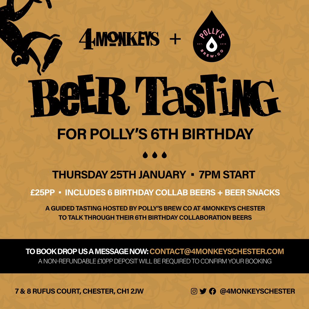 🍻Beer tasting for @pollysbrewco 6th birthday 🍻 25th January- Message us now to book! #beer #CraftBeer #beertasting @ShitChester @welovegoodtimes @chesterdotcom @chestertweetsuk @Dee1063 @vaultcitybrew @LHGBrewingco @trackbrewco @makemake_beer @IndieRabble @UnchartedBrewCo