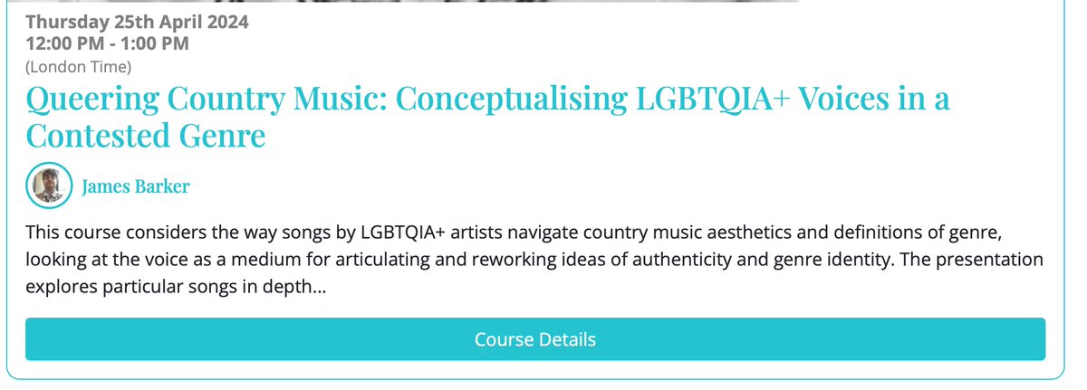 PhDolly91's tweet photo. Really excited to deliver a short course at the Voice Study Centre @Voice_Studies in April: 'Queering Country Music: Conceptualising LGBTQIA+ Voices in a Contested Genre'. 🤠🏳️‍⚧️🏳️‍🌈 https://t.co/dNnKt5Eje7