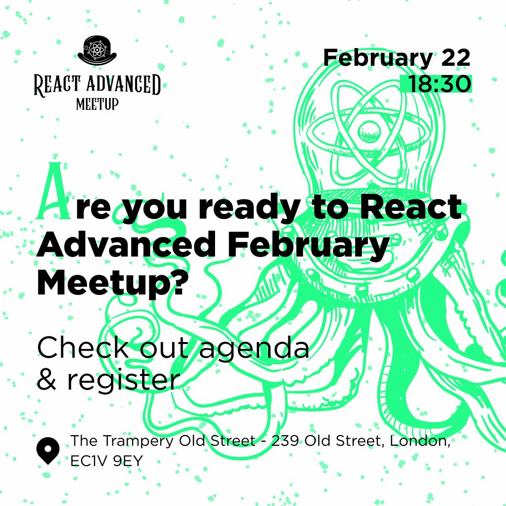 ReactAdvanced's tweet photo. 🚀 Get ready for the first #ReactLondonMeetup of the year!
Discover the agenda and reserve your spot via the link 👇
https://t.co/zQiaTBxvkJ
Interested in being a speaker? Fill out the CFP form: https://t.co/2cd8LMhbI5
Join us on February 22 – see you there! 🙌 https://t.co/SWKh3TGBQQ