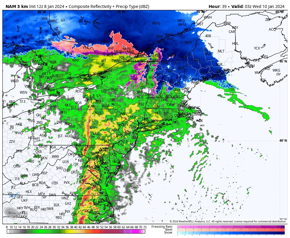 wxreboot's tweet photo. The next system our team is watching will be moving over the Eastern Seaboard early tomorrow morning into Wednesday. The main threat with this storm will be the risk for substantial flooding (1 - 4” of rain) and high wind gusts (50 -60mph) which could cause widespread power outage issues closer to the coastal areas.