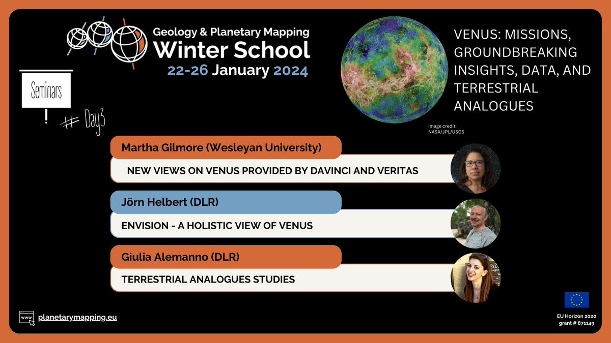 #GMAPWinterSchool2024 seminars: 🗓 Jan 24, 2024, A journey to Venus 🌌🛰️ Join us now! Registration deadline: Jan 10, 2024. Online &amp; Free. Jan 22-26, 2024. Learn more: linktr.ee/planetarymappi… #PlanetaryMapping