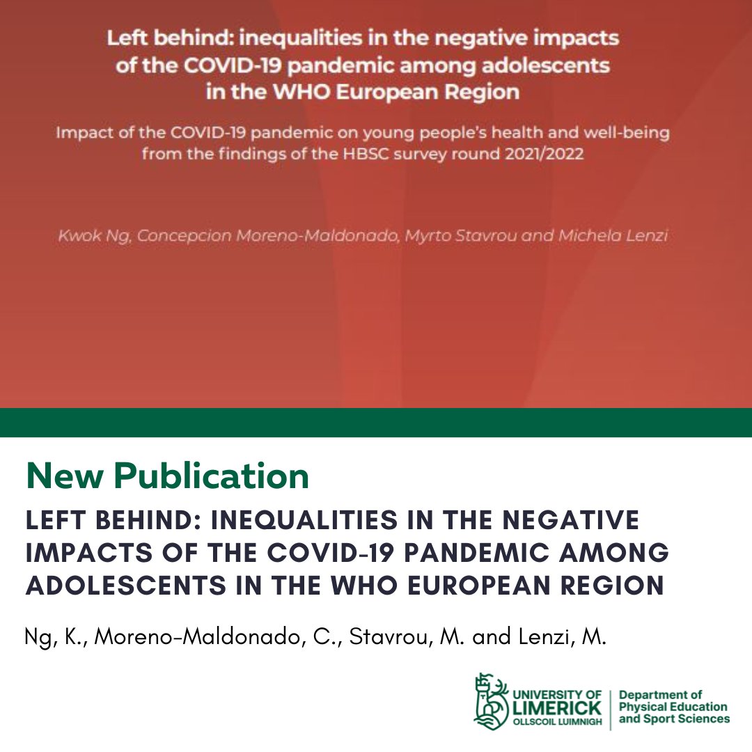 PessLimerick's tweet photo. New publication from @kwokwng and colleagues on 'Left behind: inequalities in the negative impacts of the COVID-19 pandemic among adolescents in the WHO European Region'.
To read visit ⬇️
https://t.co/ct74Q6R7ao
#ULResearch #EHSResearch #ResearchImpact #PESSUL https://t.co/6Atk9FsyA1