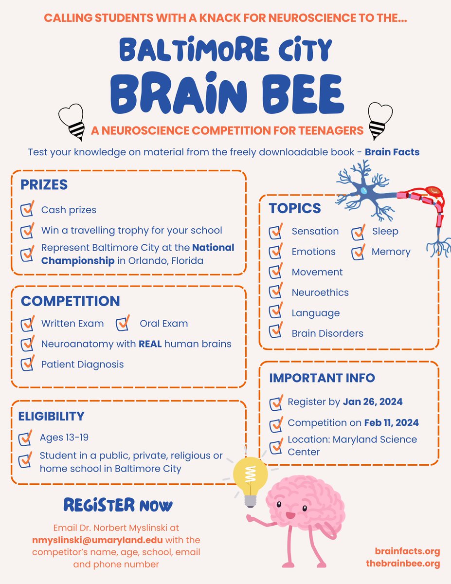 NOVAatUMB's tweet photo. Hi #Baltimore Do you know a teenager who loves the #brain as much as we do? Would they want to show off their knowledge?
Join us at the Baltimore City Brain Bee on February 11th @MDScienceCenter More info below 👇
#scicomm #brainbee #LetsScience https://t.co/ihZydophPO