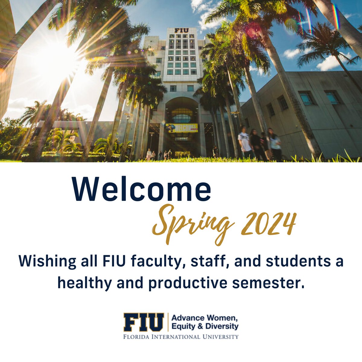fiuawed's tweet photo. At @fiuawed, we would like to welcome back all faculty, staff, and students to @FIU for the Spring 2024 semester. We hope you enjoyed your holiday break, and we are looking forward to a healthy and prosperous semester ahead!

#fiu #welcomeback https://t.co/VQKDddjBda