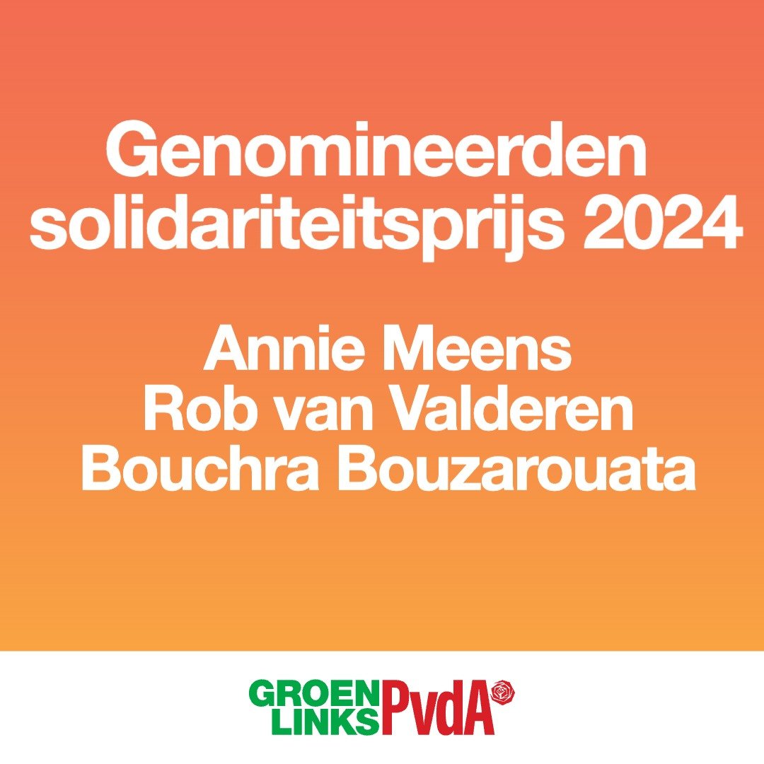 🏆 | De genomineerden van de Solidariteitsprijs 2024 zijn bekend! Kom je deze zaterdag ook naar de uitreiking? Deze vindt plaats tijdens de nieuwjaarsborrel van GroenLinks en PvdA in Café Bakker. Meer info op onze website: tilburg.pvda.nl/nieuws/bekendm…