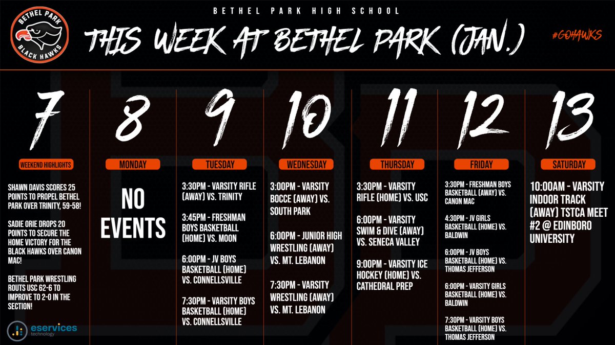 Athletic events this week!

#GoHawks