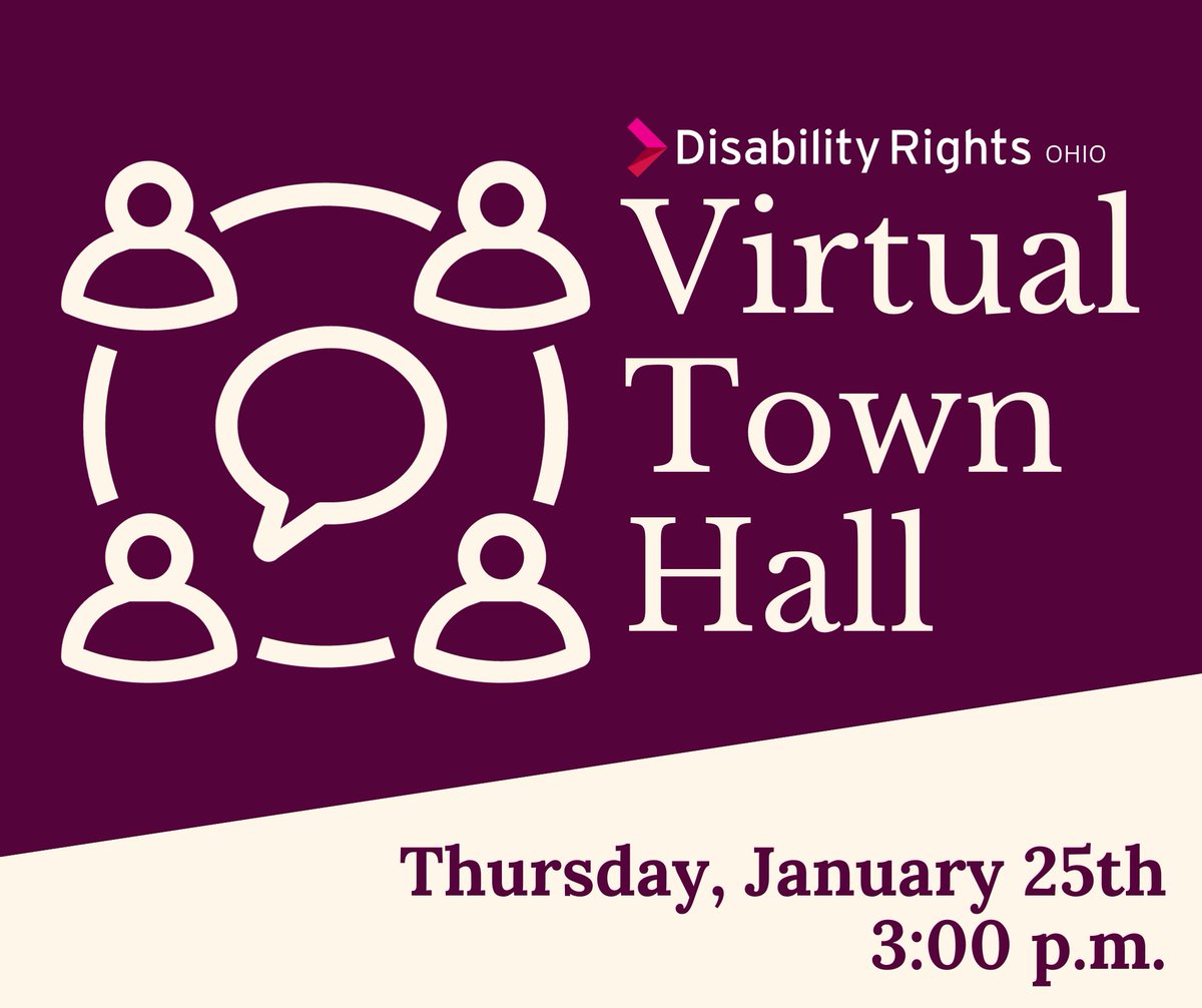 Join us on Thursday, January 25th for a Virtual Town Hall to discuss the barriers faced by Ohioans with disabilities and other advocacy initiatives. You can learn more and register here: bit.ly/3v3vJse #DisabilityRights #TownHall #Ohio