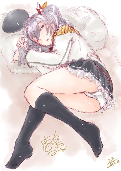 ウトウトしていて目が覚めたら出かけていた提督が居る事に気づいて飛び起きる2秒前の鹿島。#艦これ版深夜の真剣お絵描き60分一本勝負  #艦これ版真剣お絵描き60分一本勝負_20240108 