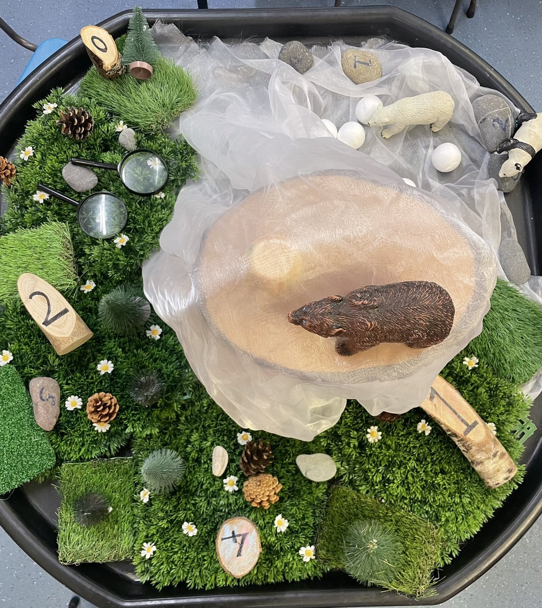 DuchalN's tweet photo. “The 🐻 went over the 🏔️ “ is our first rhyme of the week for 2024 and some of the children have just helped make this tuff tray ready for their friends to arrive in the morning to play with it 😃 #thebearwentoverthemountain #rhymetime #nurserycreativity #earlyyearsliteracy https://t.co/NO6XWi2Yim