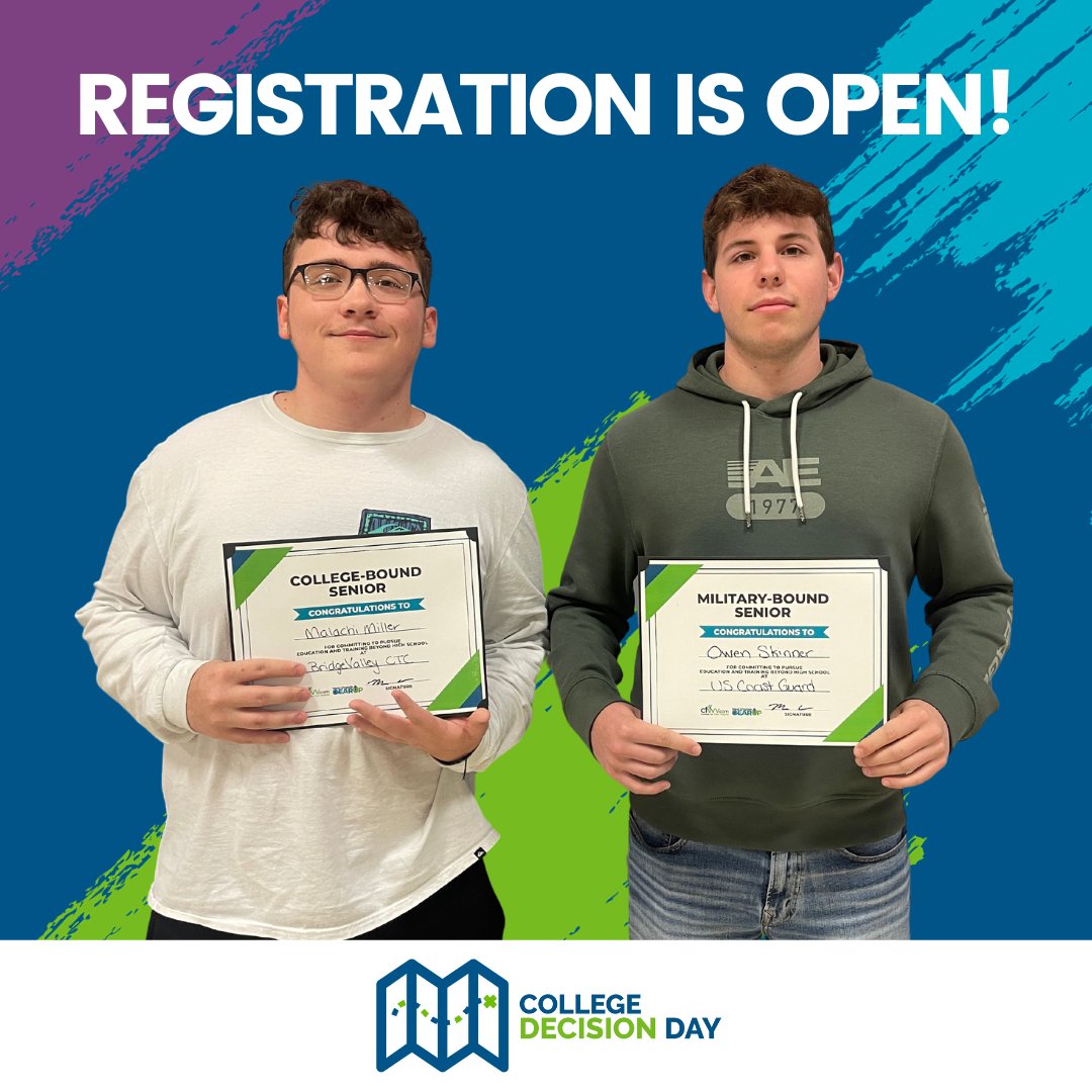 CFWV's tweet photo. Registration for College Decision Day 2024 is officially open. Seniors who have committed to pursuing an education or training beyond high school will be celebrated during this year’s College Decision Day events. Learn more about College Decision Day at https://t.co/30Ix2W2Zli. https://t.co/skr8fcYUsS